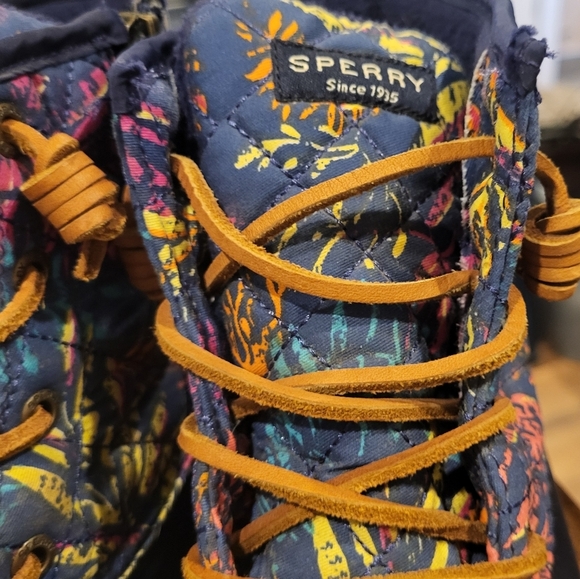 Sperry Saltwater Duck Womens Boots Colorful Floral & Blue Design Zipper Size 7 - Picture 6 of 10
